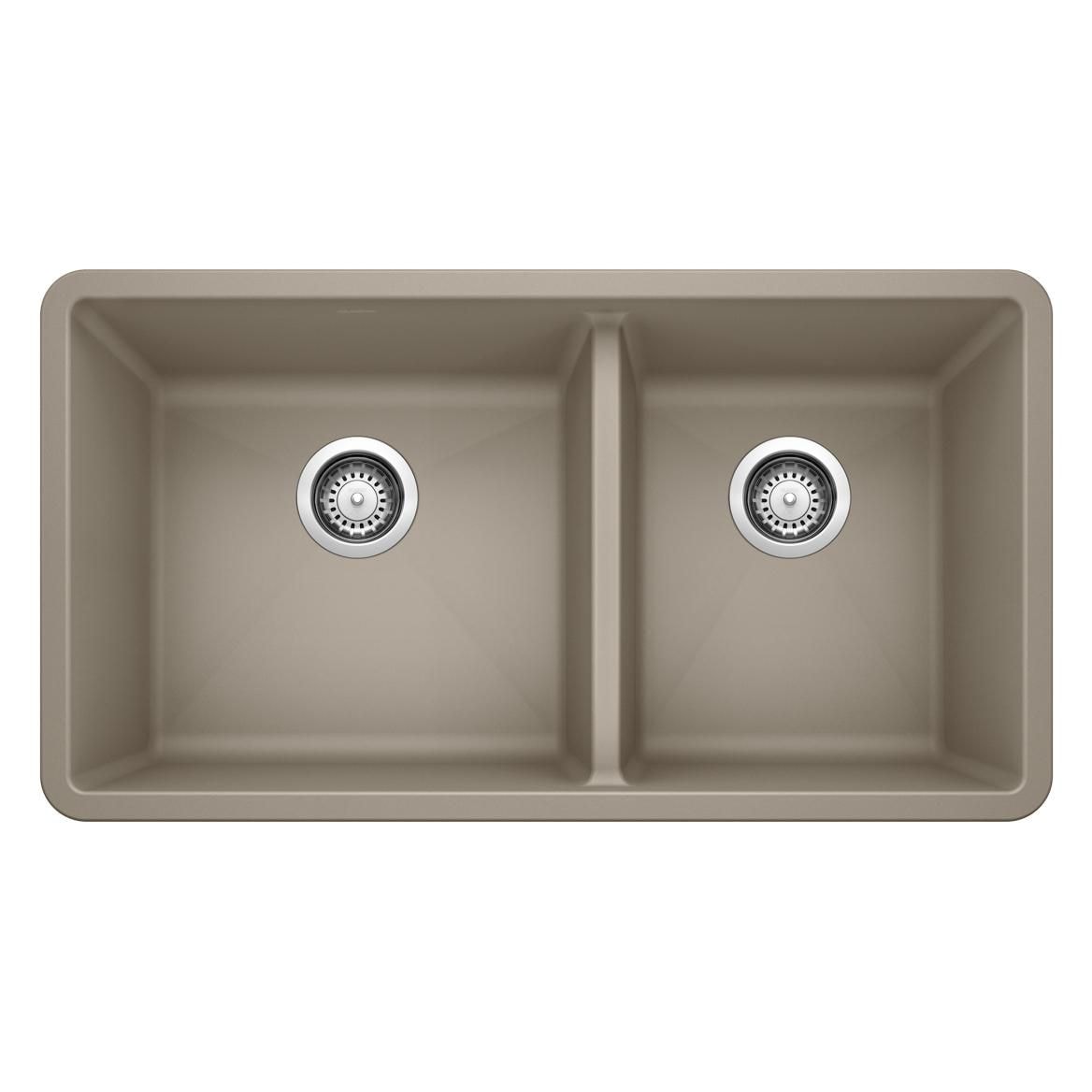 Blanco Precis SILGRANIT 33-in 60/40 Double Bowl Undermount Kitchen Sink, Truffle