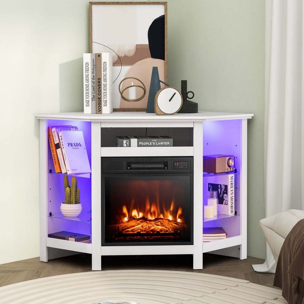 Costway Fireplace TV Stand with LED Lights, White