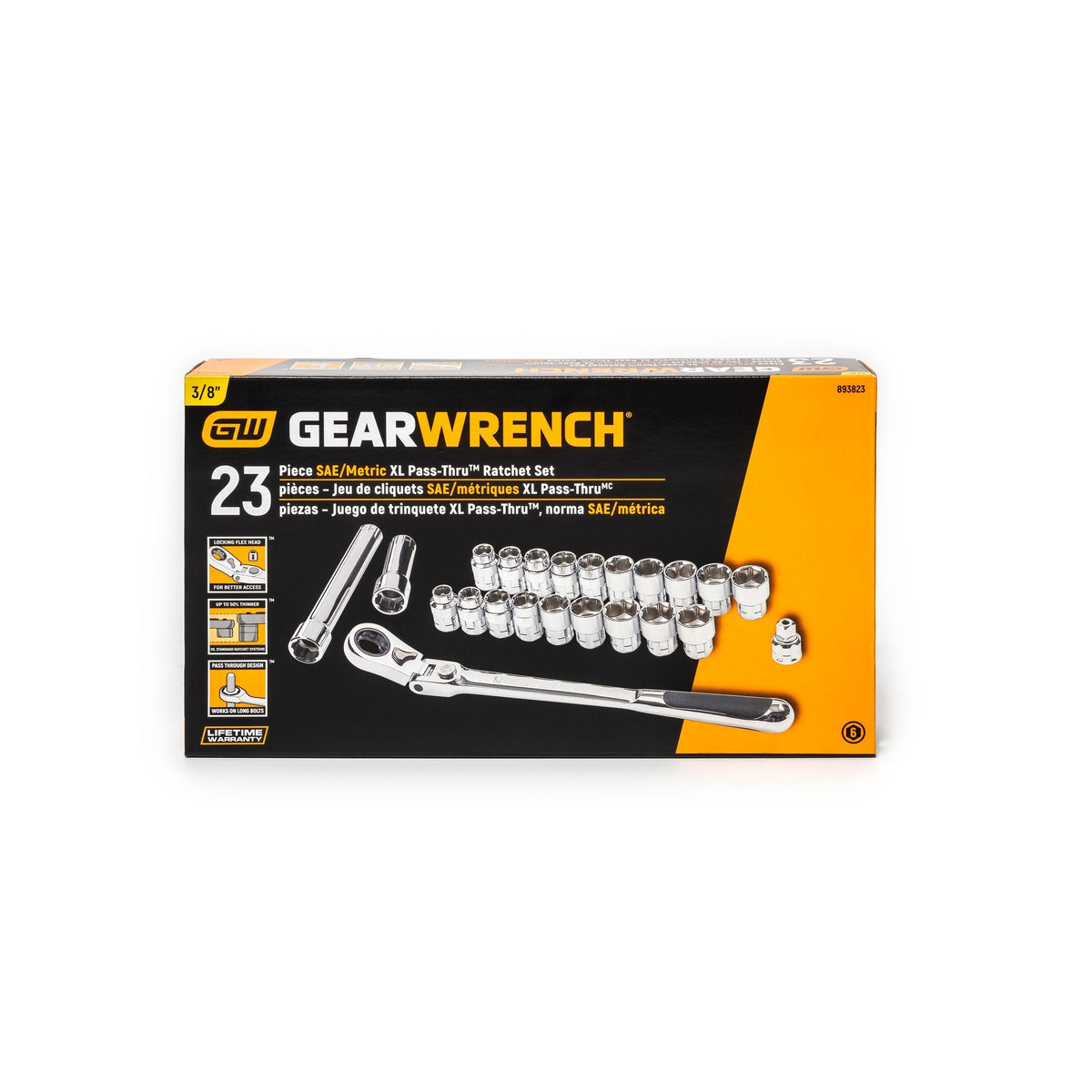 GearWrench Pass-Thru 3/8-in Drive Socket Set 23-pc, SAE/Metric