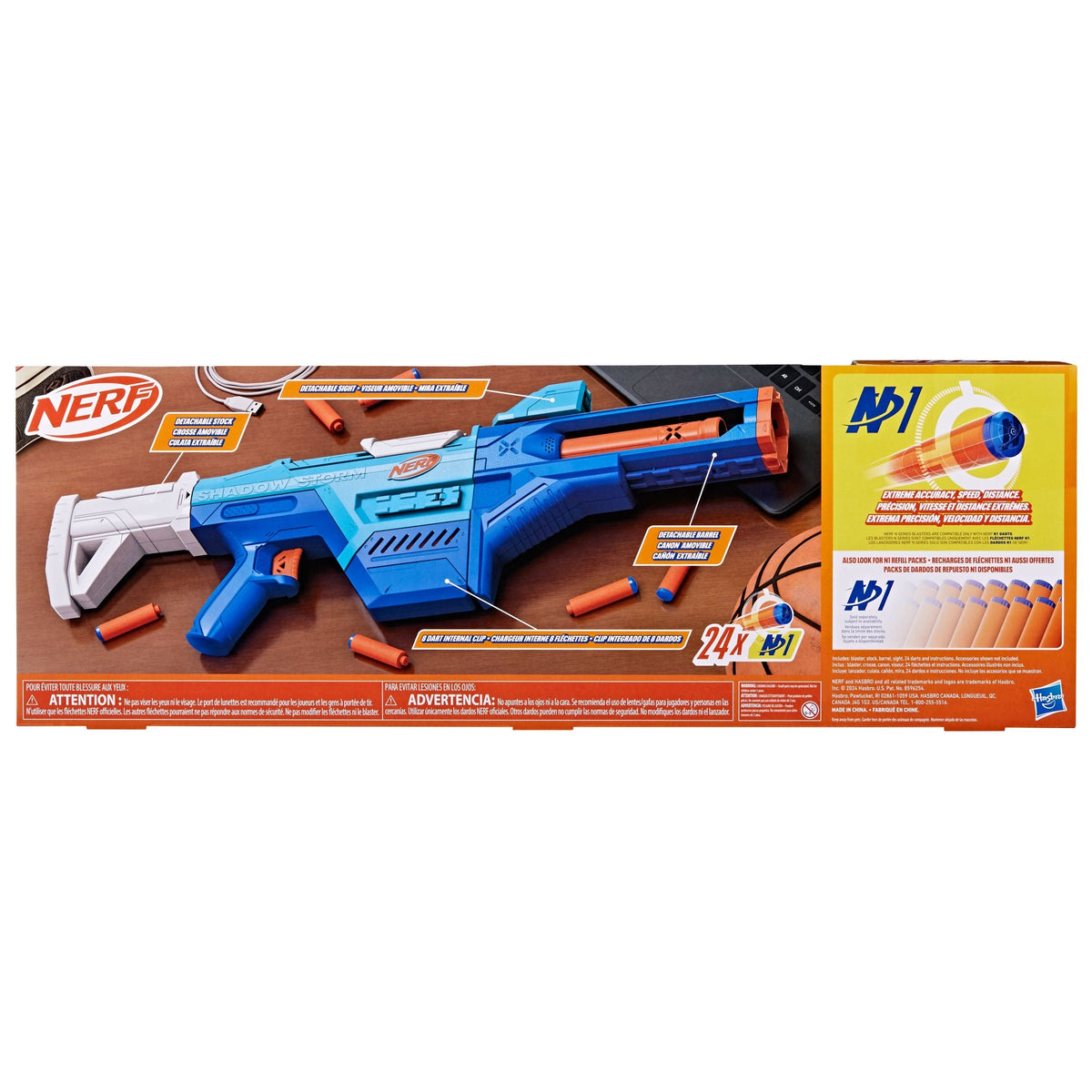 Nerf N Series Shadow Storm Dart Blaster, 6-in-1 Customization, Includes 24-Darts, Ages 8+