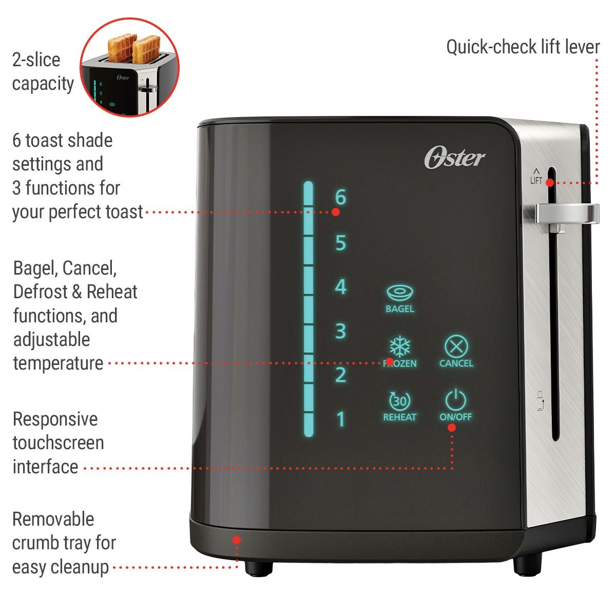 Oster 2-Slice Digital Touchscreen Toaster with Easy Touch Technology