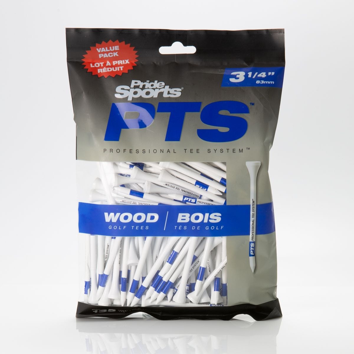 Pride Professional Biodegradable Hardwood Golf Tee, 3-1/4-in, 75-pk, White