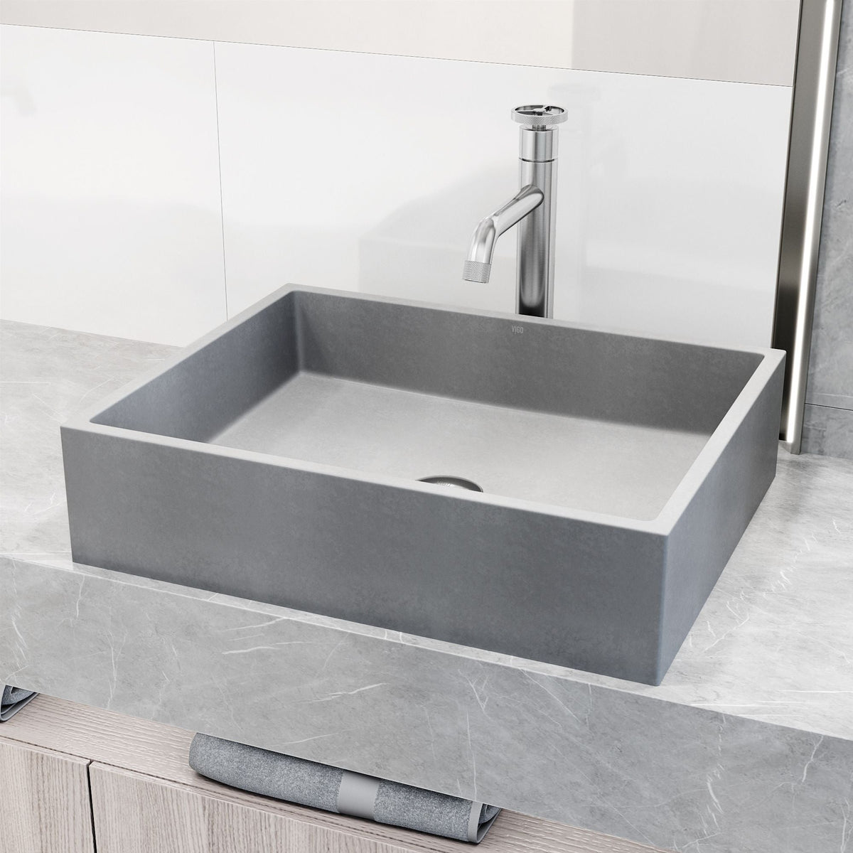 VIGO Coca Gothic ConcretoStone 19x15-in Deep Grey Bathroom Sink/Basin with Rectangular Vessel