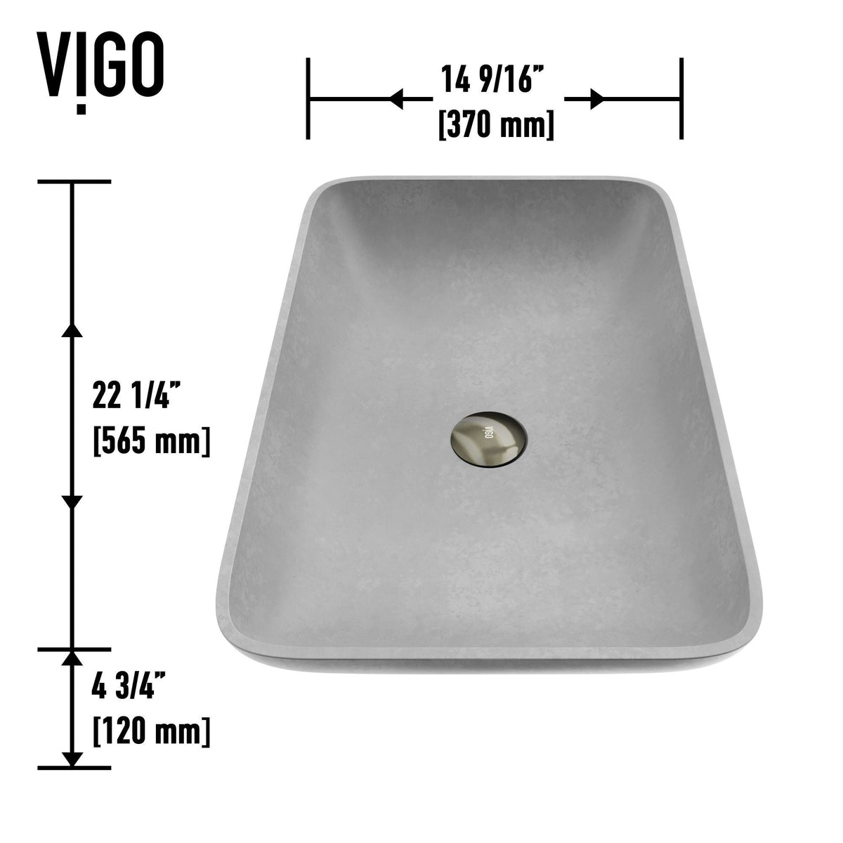 VIGO Lorca ConcretoStone Grey Bathroom Sink/Basin Set with Gotham Faucet and Rectangular Vessel