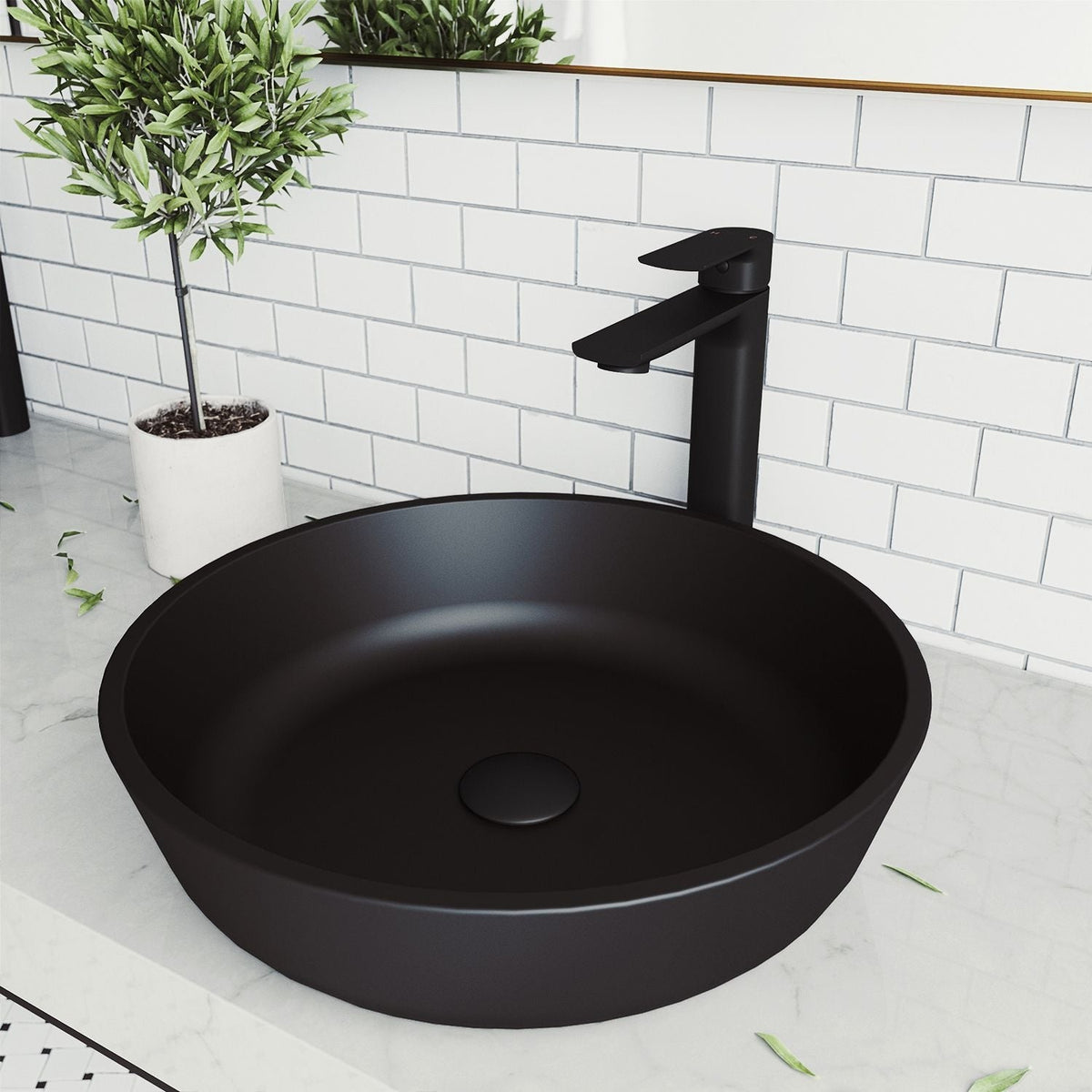 VIGO Modus Glass Round Vessel Bathroom Sink/Basin with Rounded Edges & Deep Bowl, Black