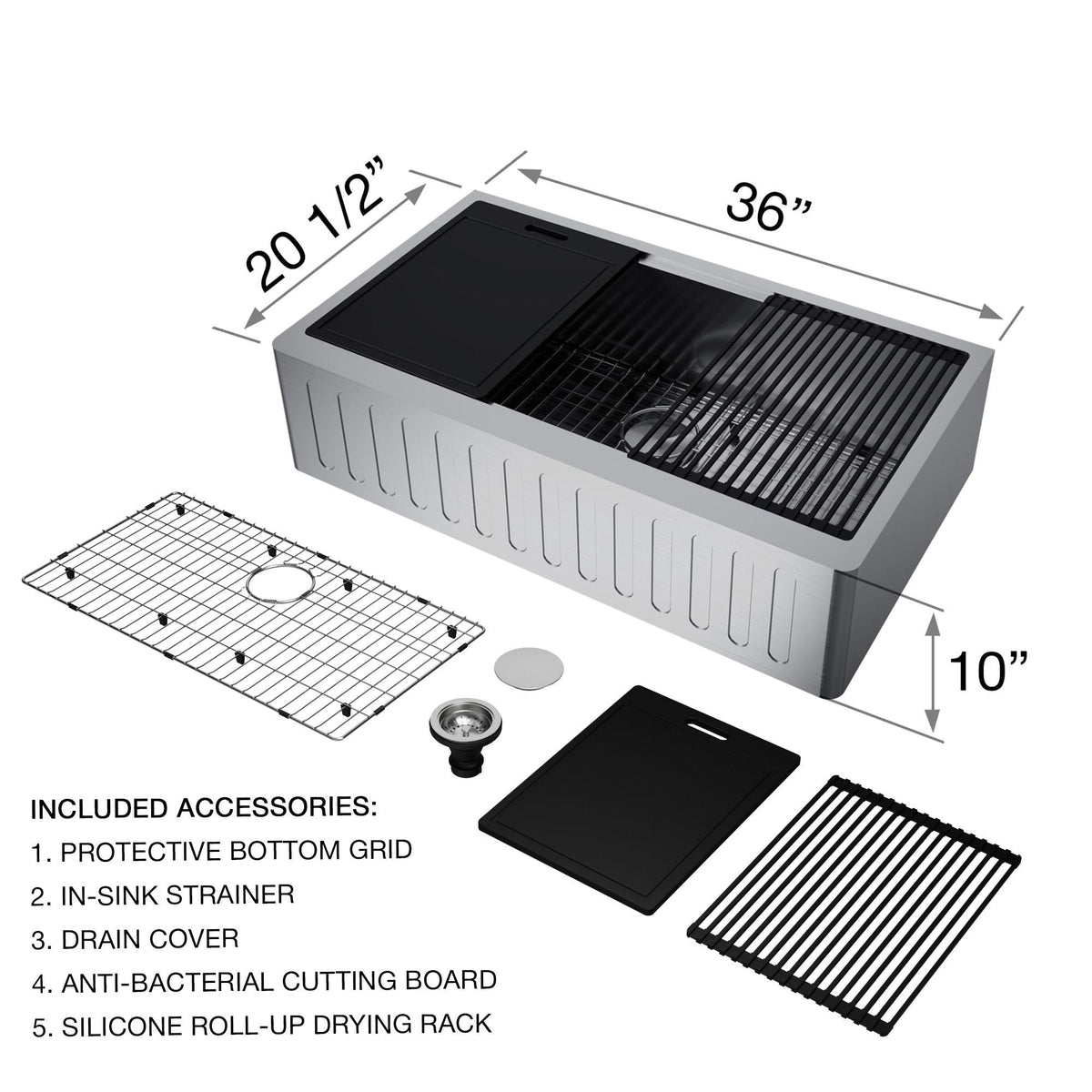 VIGO Oxford Single Farmhouse Kitchen Sink, 36-in x 21-in