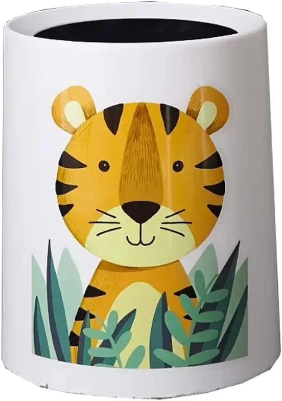 Trash Can No Lid Cute Kitchen Living Room Children's Room Bedroom Office Garbage Can Large Waste Paper Basket Toilet (Color : Tiger) W7