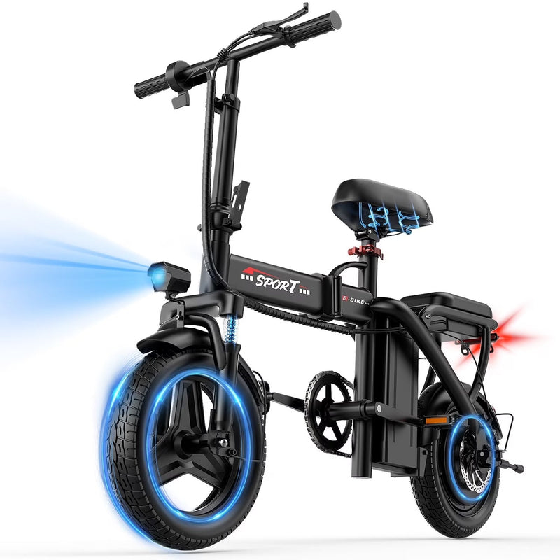 ASKGO Z6 14 in Electric Bike 1200W Motor, 48V/10AH E-Mountain Bike,Folding Electric Bicycle for Adult with Two Seats UL2849,Unisex,Pedal-Assist Q9