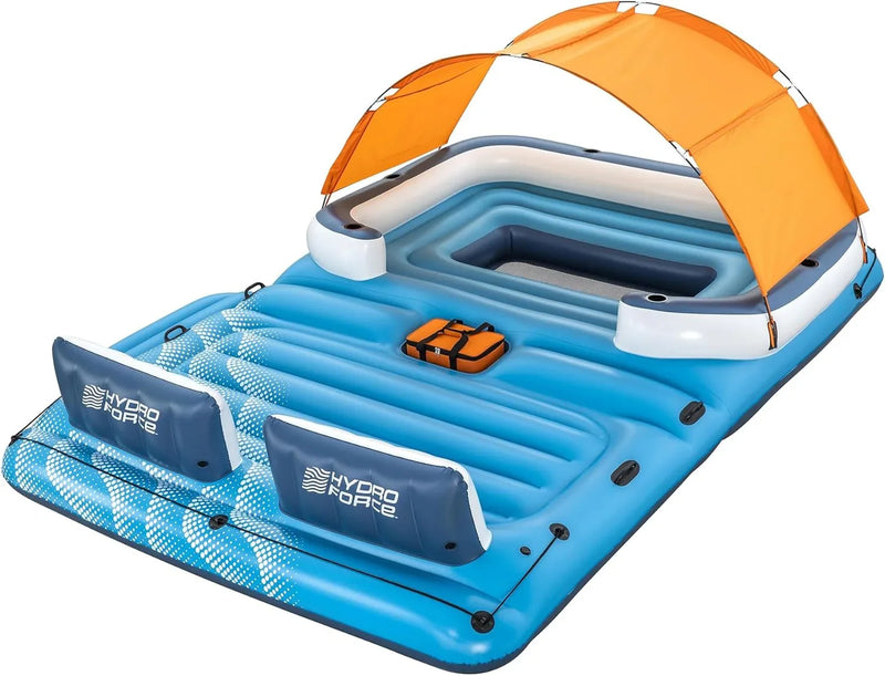 Tropical Breeze 6 Person Inflatable Party Island Large Relaxing Water Float with Detachable Sunshade and Cooler Bag U3