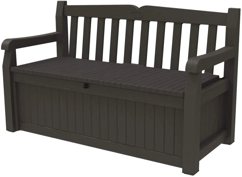 70 Gallon Storage Bench Deck Box for Patio Furniture, Front Porch Decor and Outdoor Seating -- Perfect to Store Garden Tools and Pool Toys, Brown J4