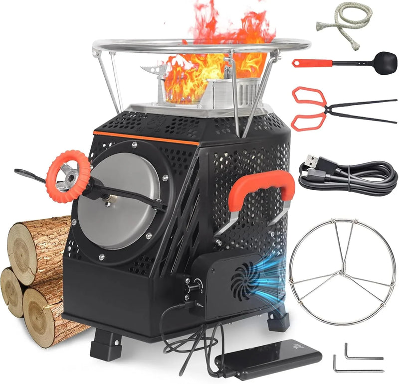 Wood Burning Camp Stove, Outdoor Portable Wood Burning Camp Stove, Large Stainless Steel Camping Stove for Outside Cooking Survival Campfire Patio Backyard Gathering 16"L x 13"W x 17"H3 N0