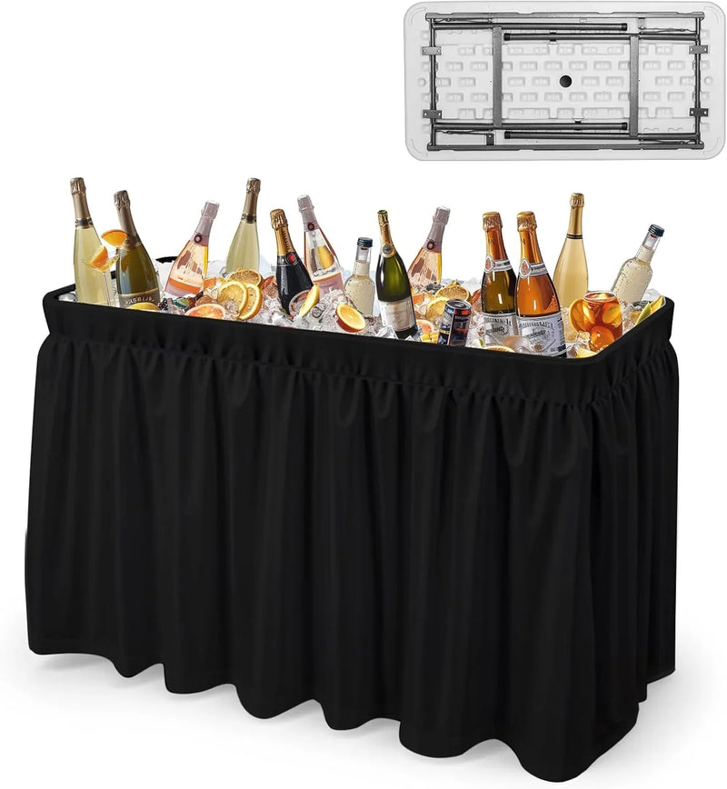 4 feet black ice crystal table, portable rear panel camping fishing cleaning table, plastic material with matching skirt, suitable for parties, barbecues, camping and picnics as an ice chest B1