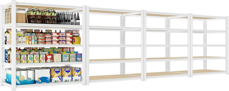 28-inch wide x 12-inch deep x 59-inch high closet storage rack - 5 layers of white metal connected shelves, adjustable heavy-duty garage shelves, practical shelf-style storage rack for kitchen storage, 4-piece set F2