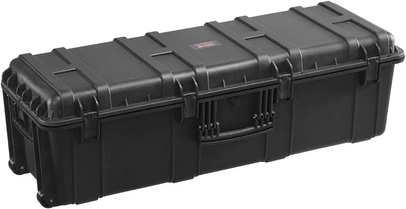 Waterproof sturdy case, large-capacity waterproof sturdy case, equipped with 3 handles, IP67 level waterproof protection case, with 6 clips, 6 lock holes and foam padding for large equipment, black version J7