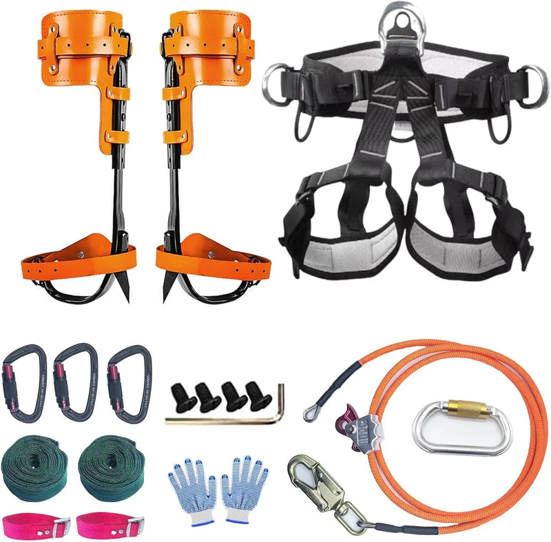 Tree Climbing Gear, Tree Climbing Spikes，with Adjustable Climbing Straps and Steel Core Flip Line Arborist Equipment for Climbers, Hunting, Fruit Picking ，Logging, Climbing Etc H8
