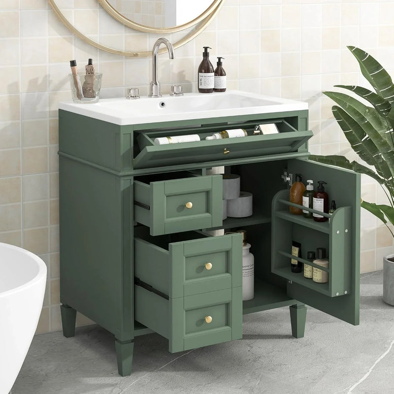 36" Bathroom Vanity with Single Sink Combo, Modern Undermount Bathroom Sink Cabinet with 2 Drawers and a Tip-Out Drawer, Freestanding Bathroom Vanities, Soft Closing, Solid Wood Frame G1