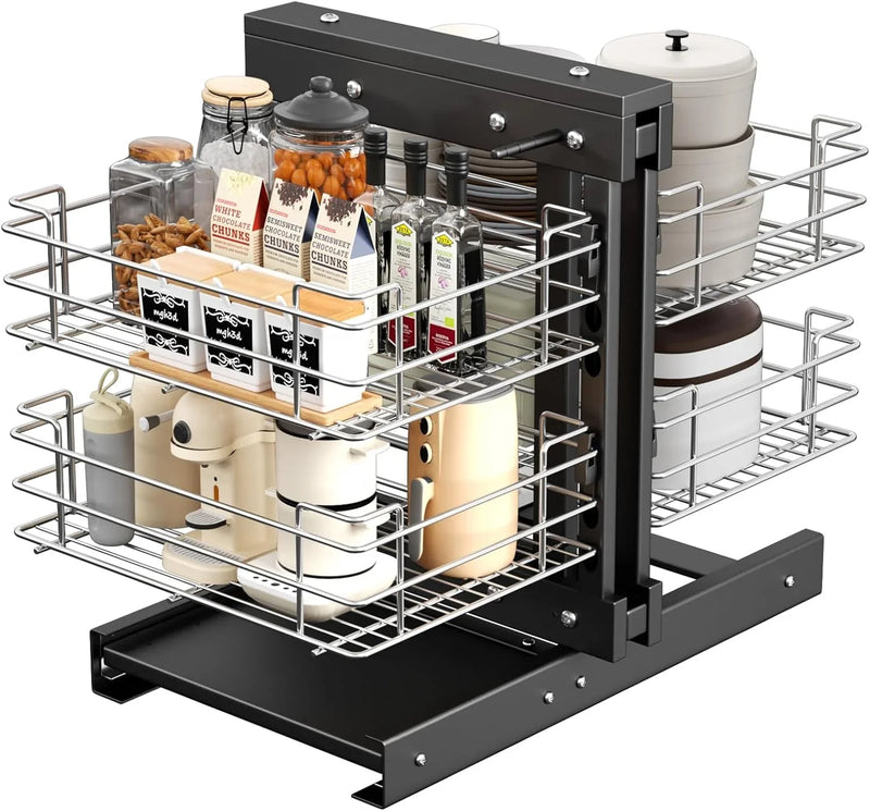 36" Blind Corner Pull Out Organizer,2 Tier 4 Shelf Kitchen Cabinet Organizer, Chrome Carbon Steel Storage Basket, Left Open & Right Open Compatible,for Blind Corner Kitchen or Bathroom Cabinet D3