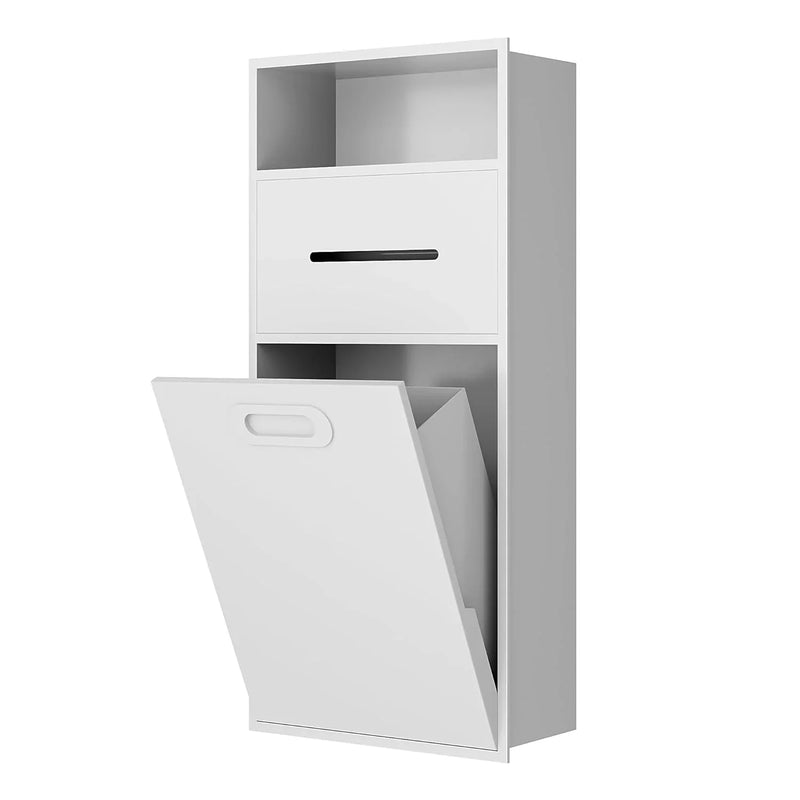6.2 Gallon Bathroom Trash Can Tilt Out Trash Bin Cabinet, Hidden Trash Can Cabinet Recessed Wall Mounted Stainless Steel with Toilet Paper Holder for Bathroom/Bedroom/Office/Kitchen, Black Q1