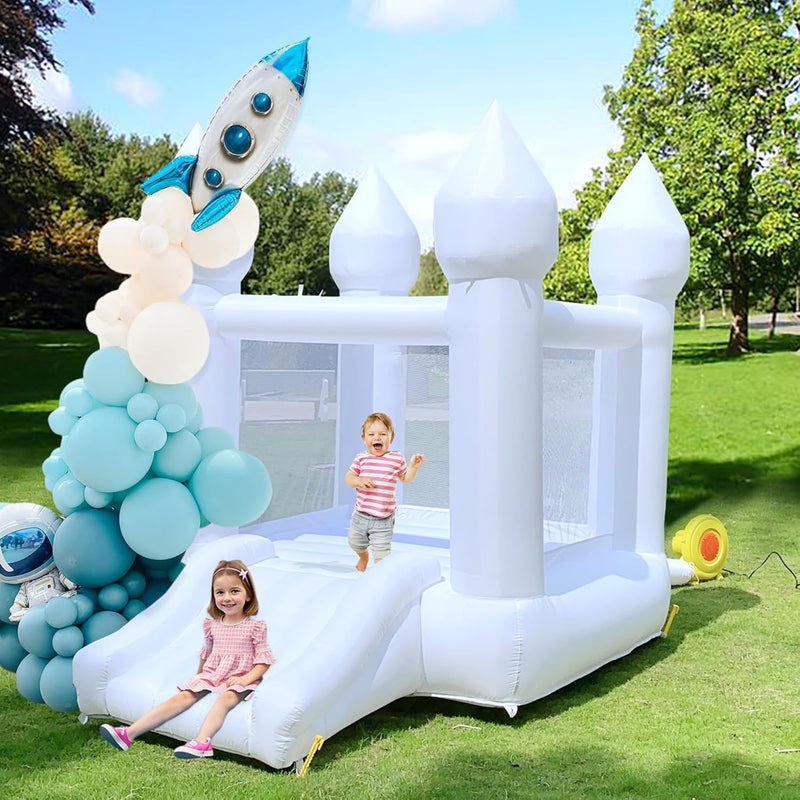 White Bounce House Indoor Outdoor Bouncy Castle for Kids 2-8 Oxford Toddler Bounce House with Slide Balloon & Blower,103 x 71 x 90 inch,Children's Birthday Party Easter Party Gifts Q7