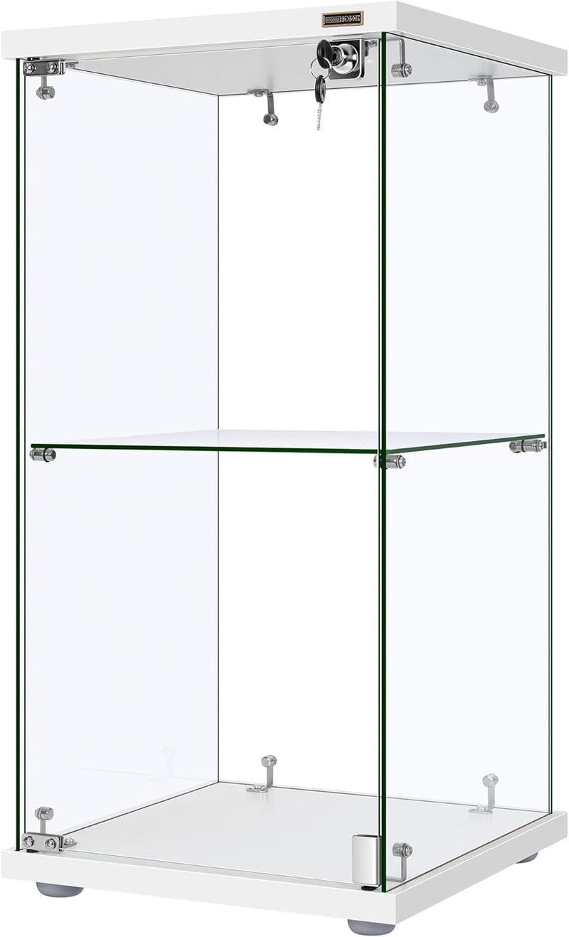 4 Layers 15.7''W x 15.7''D x 62.6''H Glass Display Cabinet Countertop Showcase with Lock, 5mm Tempered Glass 25mm MDF Base X3