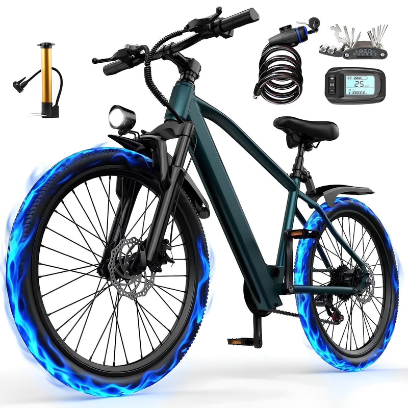 26 in Electric Bike for Adult,400W Motor,Top Speed 25MPH,40Miles Long Range,City Commuting E-bicycle With Front Fork Suspension, Dual Disc Brakes M8