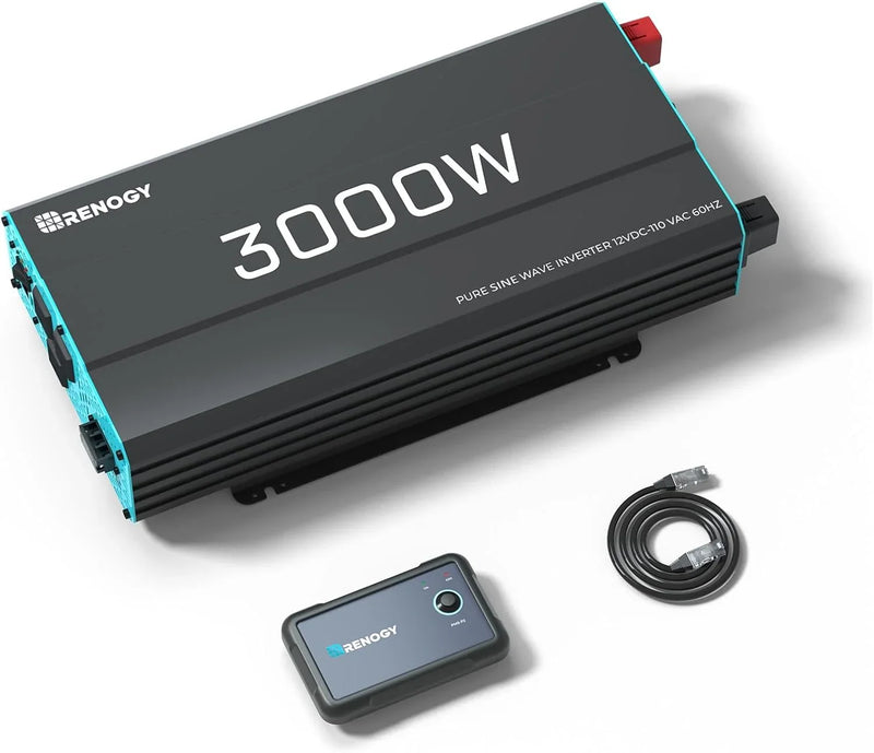 3000W Pure Sine Wave Inverter 12V DC to 120V AC Converter for Home, RV, Truck, Off-Grid Solar Power Inverter 12V to 110V with Built-in 5V/2.1A USB / Hardwire Port, Remote Controller O7