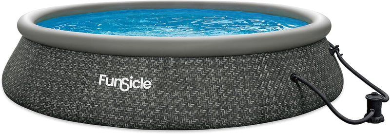 12 Foot by 36 Inch Quickset Round Inflatable Ring Top Outdoor Above Ground Swimming Pool Set with Pump and Cartridge Filter, Dark Herringbone Z6