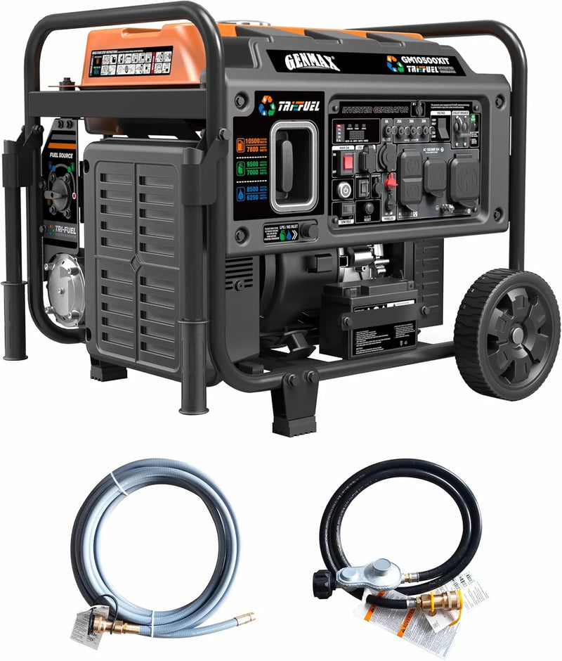 Tri Fuel Open Frame Inverter Generator,with ATS,Quiet Technology,CO Sensor,digital display and 50A,Ideal for Home backup,contruction site and RV Camping (GM10500XiT) L6