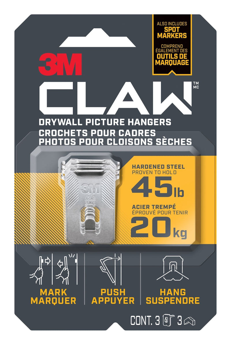 3M Claw DrywAll Picture Hanger, 45-lb Capacity, 3 Hangers per Pack B5