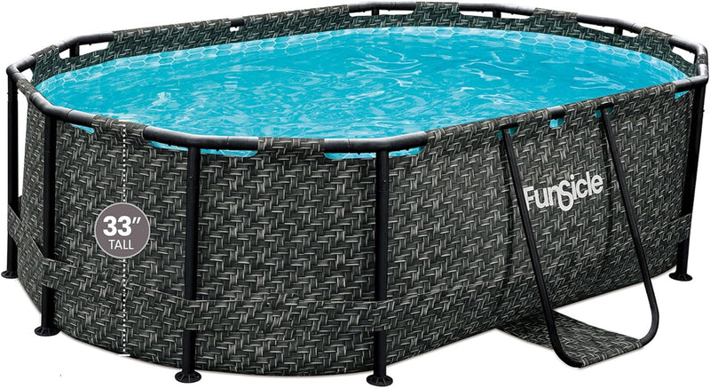 167 by 98 by 39.5 Inches Oasis Designer Oval Frame Outdoor Above Ground Swimming Pool Pool Set with Accessories, Dark Herringbone Gray N4