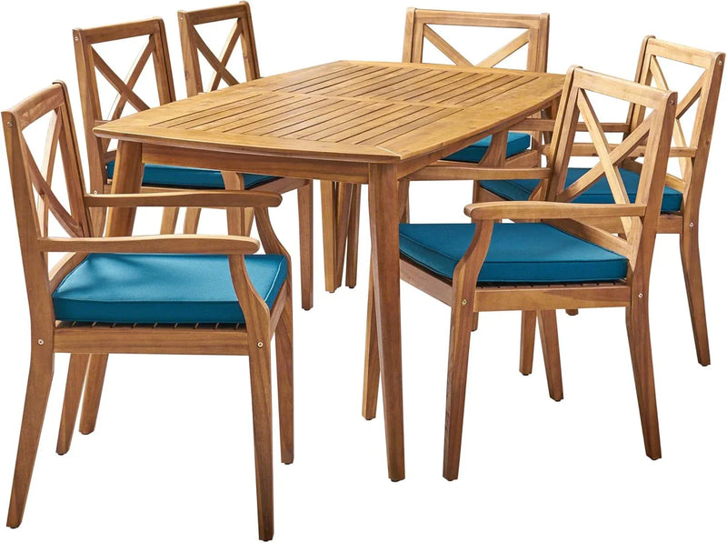 7-piece cherry wood dining set, teak surface / blue G7