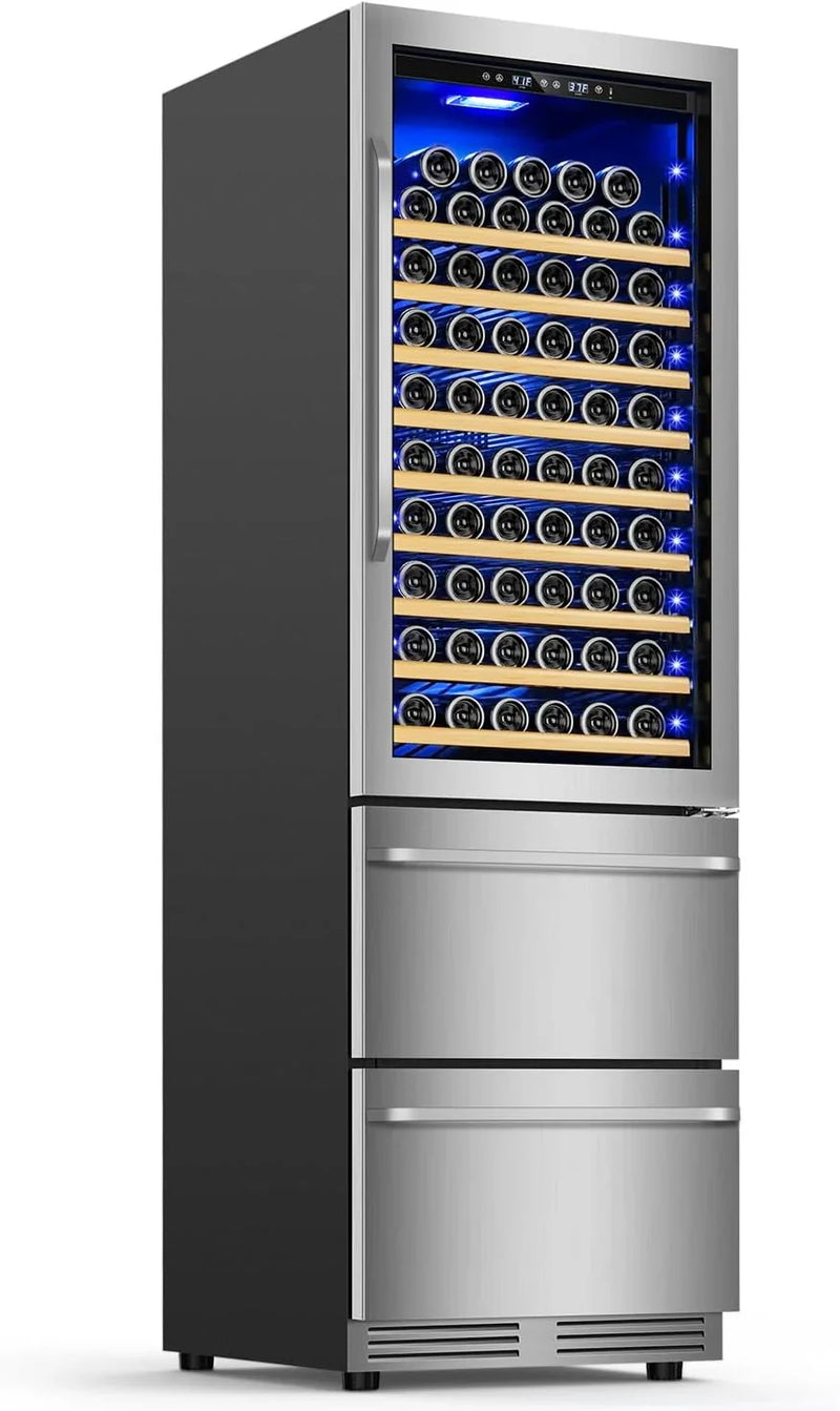 24 Inch Dual Drawer Fridge Under Counter with Wheels, Outdoor Beverage Refrigerator for Patio, Stainless Steel Weather-Proof, Freestanding or Built-In Installation, Ideal for Home and Commercial Use S5