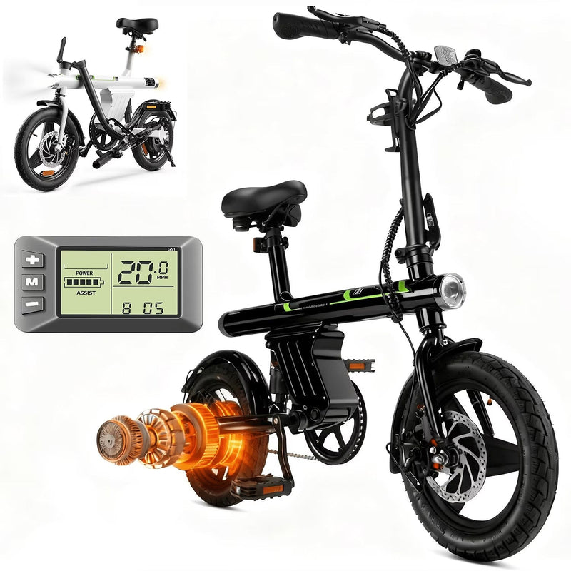 14 in Electric Bike for Adults,500W Folding E-Bike,Electric Commuter Mini Bikes,Electric Bicycles with 36V Removable Battery,Black M7