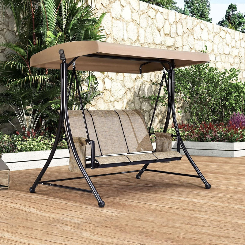 3 luxurious outdoor deck swings, with a weather-resistant steel frame, adjustable tilted canopy, brown model C2