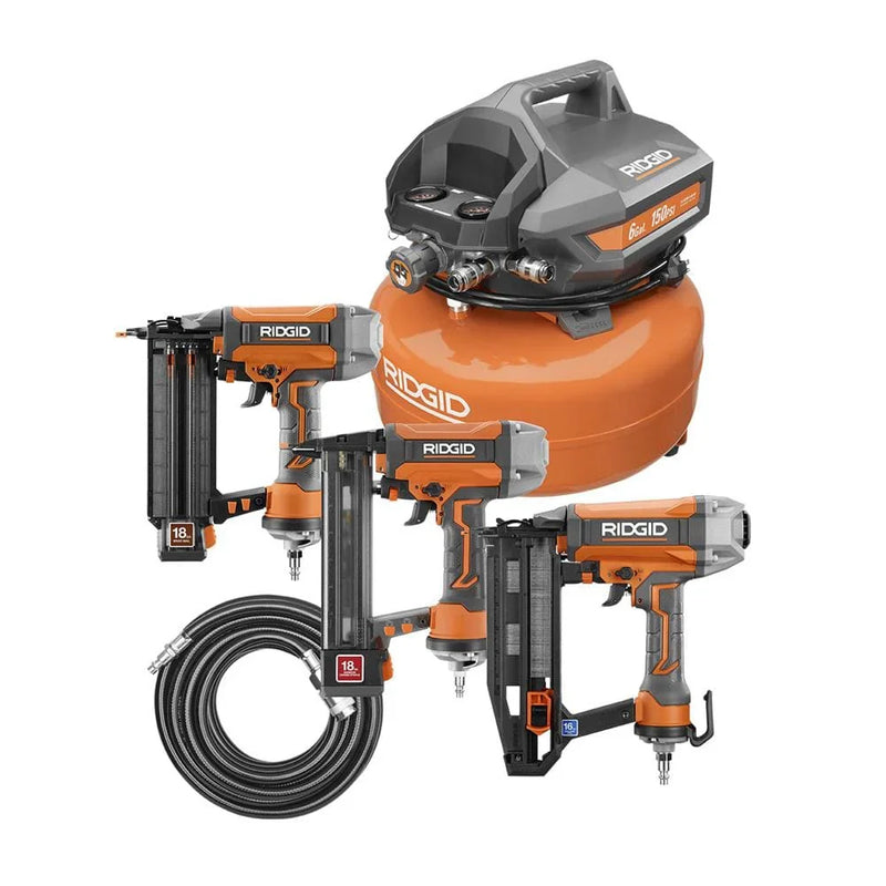 6 Gal. Portable Electric Pancake Air Compressor w/ 18GA Brad Nailer, 16GA Straight Finish Nailer, & 18GA Finish Stapler R69603FK F2