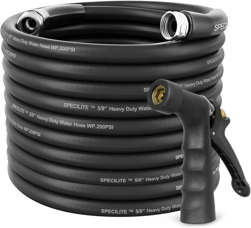 3/4" Hot/Cold Garden Hose 200 ft with Industrial High Pressure Nozzle, Flexible & Lightweight, 600psi Burst Rubber Water hose -50℉-158℉ With 3/4" Brass Fittings for Yard, Black S4