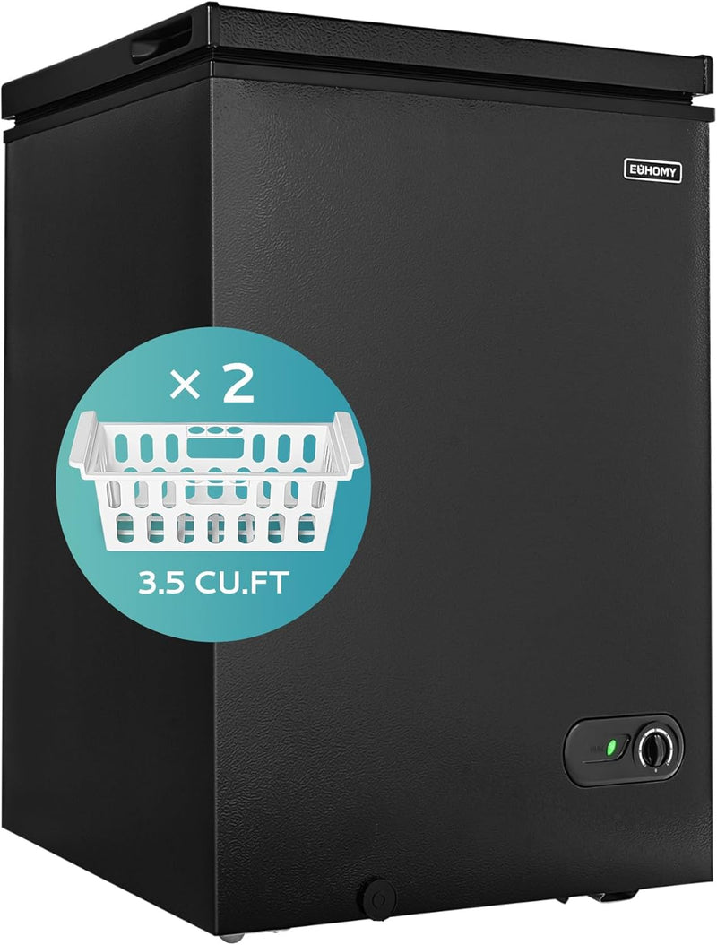 3.5 Cu.Ft Chest Freezer with Removable Basket, Small Deep Freezer Adjustable 7 Thermostat, Quiet Mini Freezer Free-Standing Top Door, Energy Saving for Apartment/Garage/Basement/Dorm/Home,Black N7