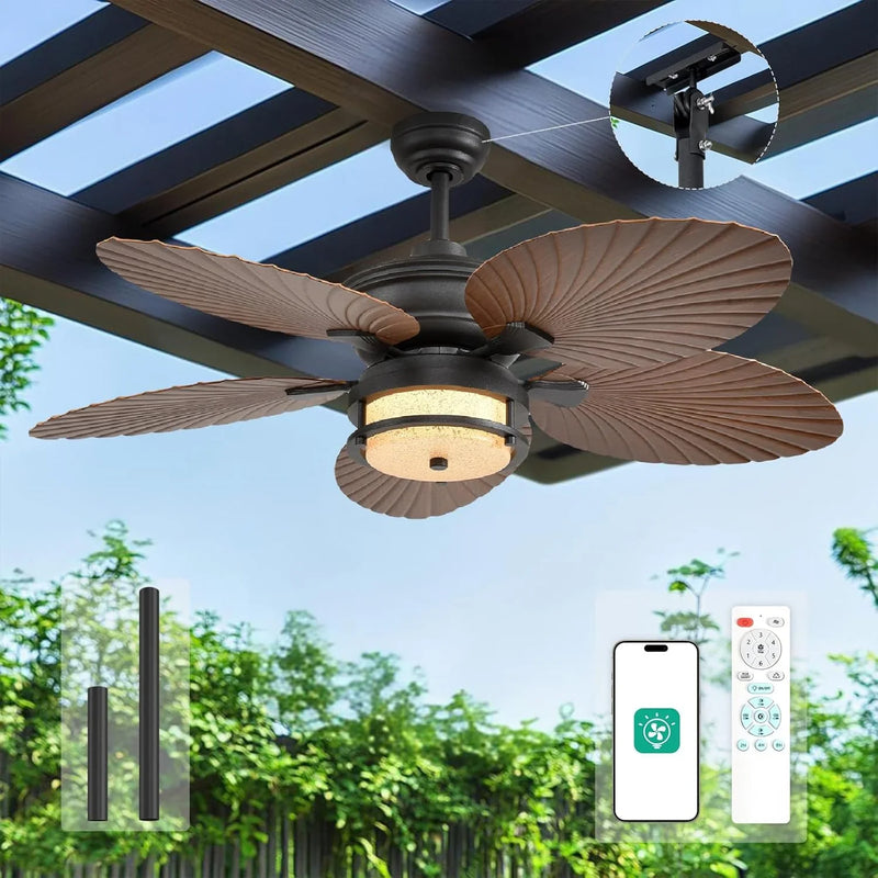 52-inch outdoor ceiling fan - tropical palm leaf fan - plug-in wall-mounted model F6