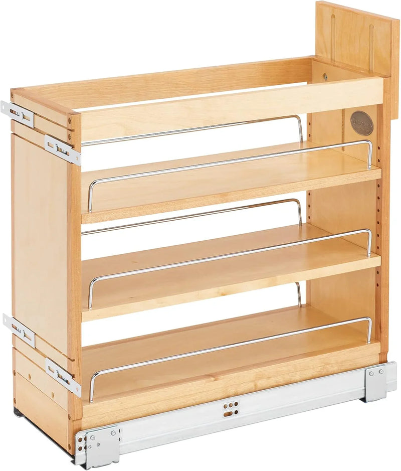 5-inch pull-out storage rack, suitable for bottom cabinets in kitchens/bathrooms, with a soft-closing slide rail for a spice rack/food storage rack, made of wood material J5