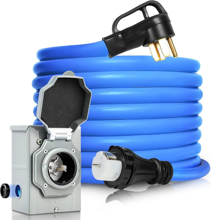 50 Amp Generator Cord and Pre-Drilled Power Inlet Box, Generator Cords 50FT, 50 Amp 125V/250V Generator Power Cord, NEMA 14-50P / SS2-50R Twist Lock Connector L9