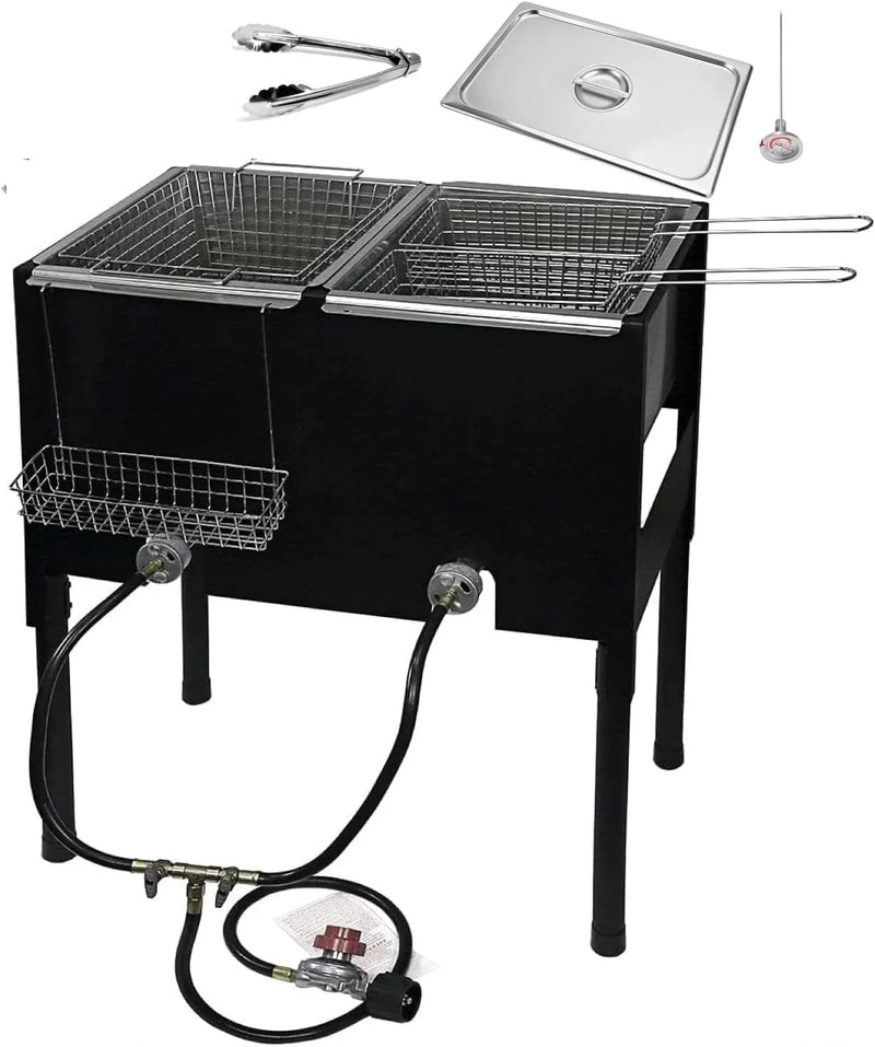 Triple Deep Fryer-3 Basket Stainless Steel Propane Cooker-Outdoor Fish Fry/Chicken-Tall Heavy Duty M8