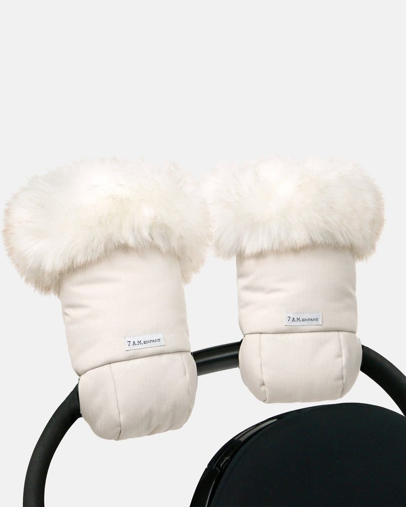 7AM Enfant Warmmuffs - White Fur and Beige Heather Q0