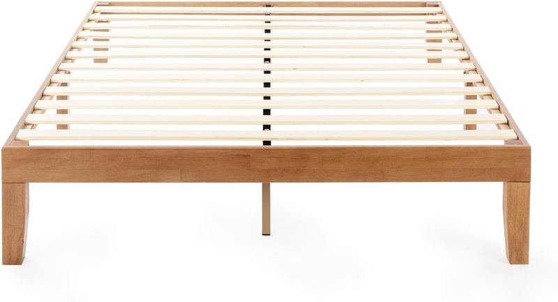 12" Classic Solid Wood Platform Bed Frame w/Wooden Slats (No Box Spring Needed), Natural, Queen Size F4