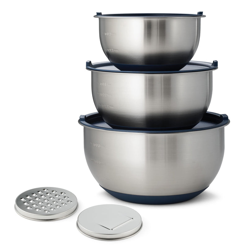 8-Piece Stainless Steel Mixing Bowl and Grater Set with Lids W3