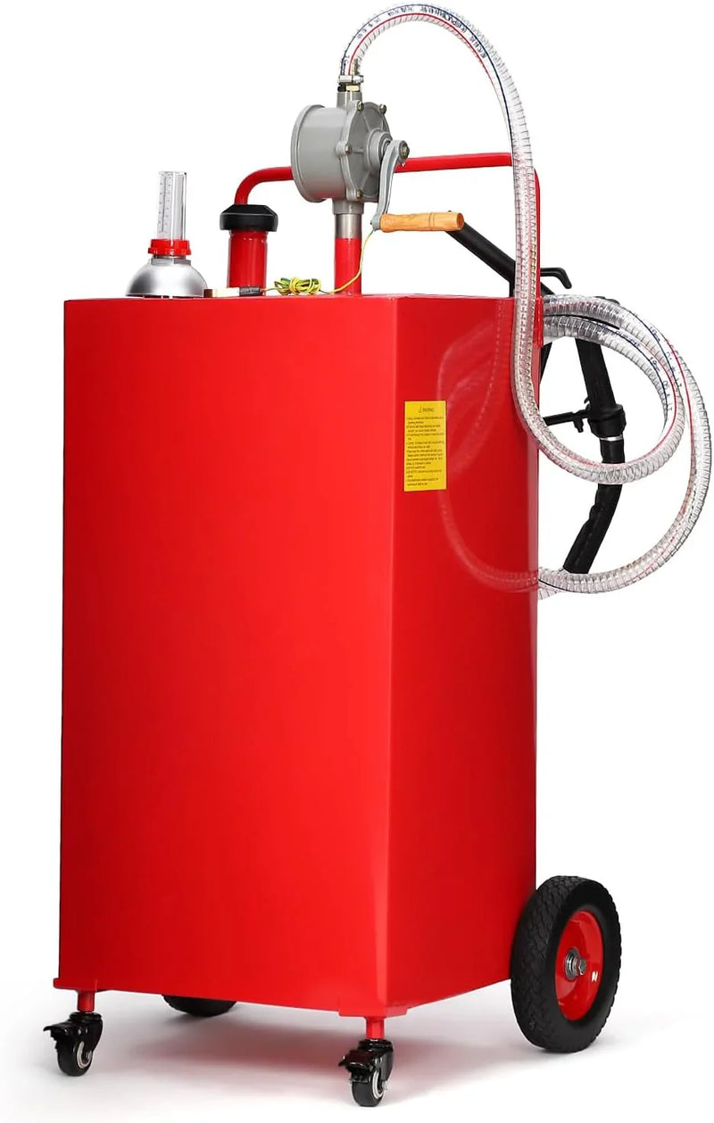 30 Gallon Fuel Caddy, Fuel Tank with Manual Transfer Pump for Gasoline & Diesel, Durable 4-Wheel Design, Mobile Fuel Storage for Cars, Trucks, Boats, Lawn Mowers, Red V8
