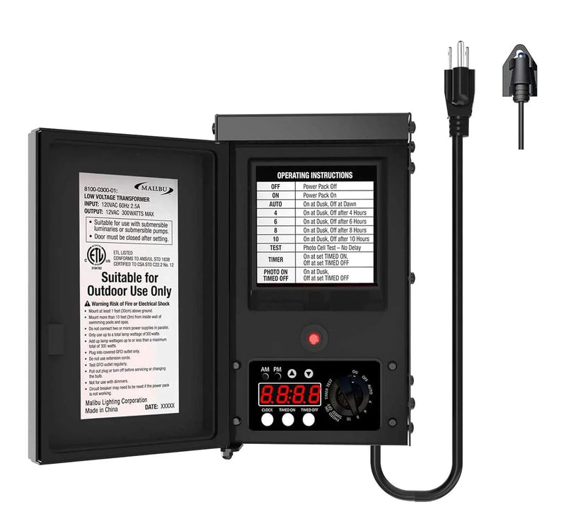 600W low-voltage transformer, outdoor landscape lighting transformer, 120V AC to 12V AC conversion, equipped with sensor and rain cover, suitable for garden LED lighting, spotlights, sidewalk lights G4