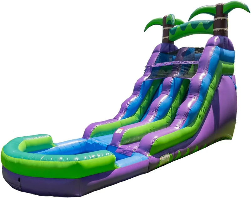 16’ Purple Tropical Lightweight Premium Commercial Grade Water Slide Inflatable with Attached Pool for Kids and Adults (with Blower), Wet Dry Use, Summer Fun G1
