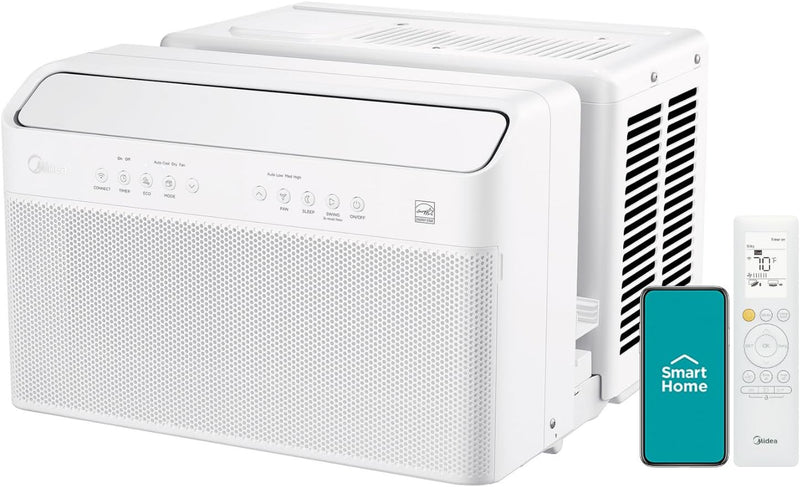 8,000 BTU U Shaped Smart Inverter Window Air Conditioner, Cools up to 350 Sq. Ft., Ultra Quiet with Open Window Flexibility, Works with Alexa/Google Assistant, 35% Energy Savings, Remote Control Y8