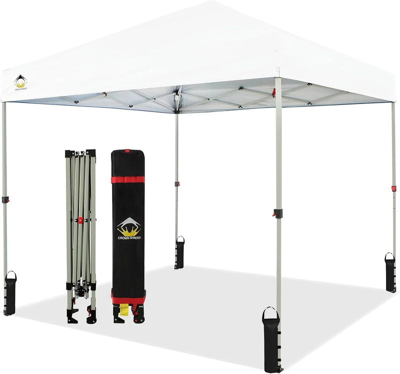 10x10 Pop Up Canopy - Beach Tent with One Push Setup - Easy Outdoor Sun Shade for Events, Parties, Camping - Gazebo with STO-N-Go Cover Bag, Silver Coated Top, White Y5