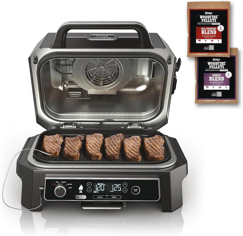 7-in-1 Grill & Smoker with Thermometer, Air Fryer, BBQ, Bake, Roast, Broil - Portable Electric Outdoor Grill, Grey X8